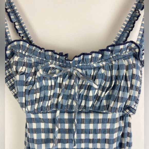 Free People Lucinda Plaid Midi Dress Size XS Square Neck Pleated - Picture 11 of 16